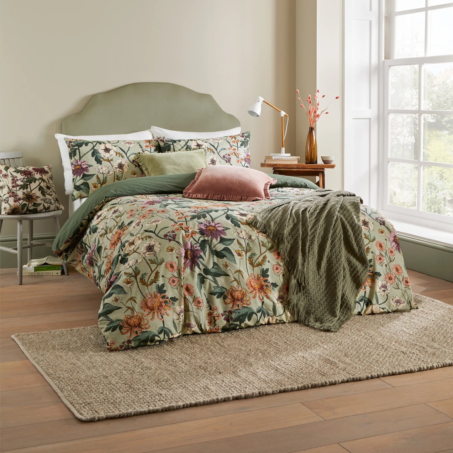 Wylder Nature Wallflower Botanical Duvet Cover Set Celadon Green