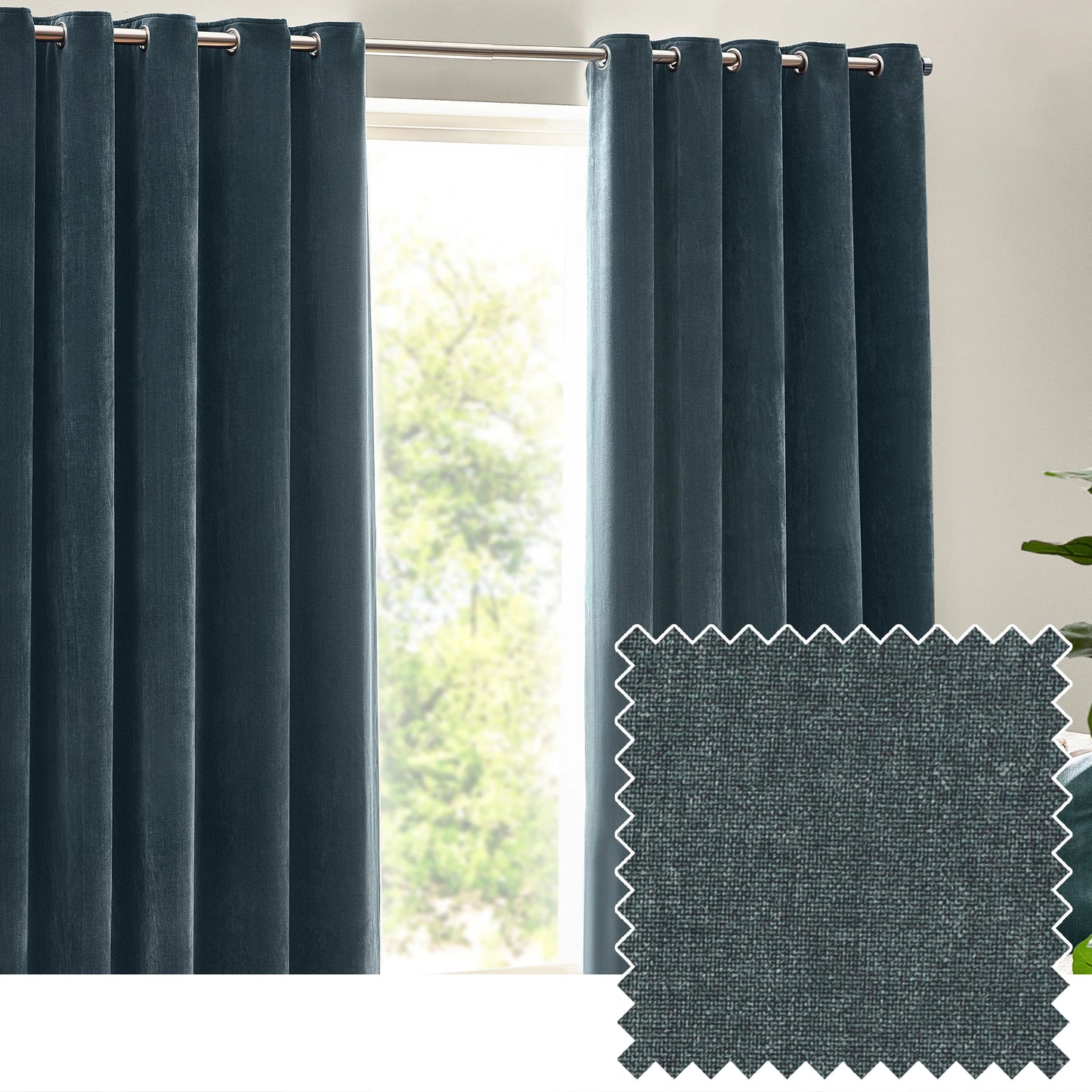 Heavy Chenille Velvet Room Darkening Eyelet Curtains Marine