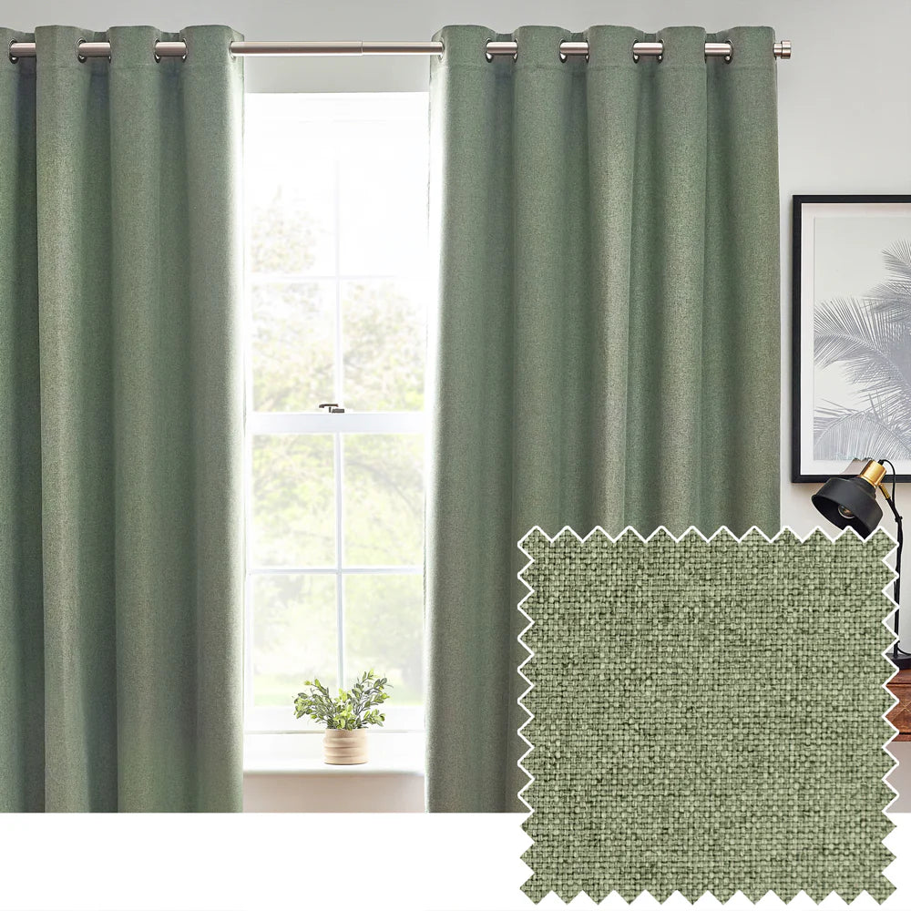 Furn Dawn Textured Blackout Eyelet Curtains Eucalyptus