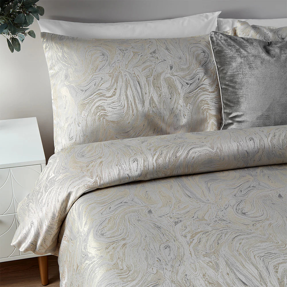 Paoletti Marble Jacquard Duvet Cover Set Oyster