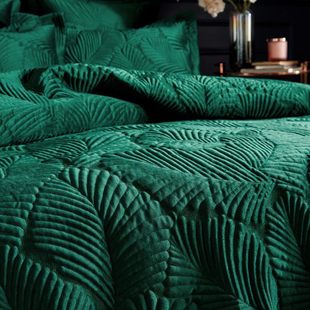 Paoletti Palmeria Quilted Velvet Duvet Cover Set Emerald
