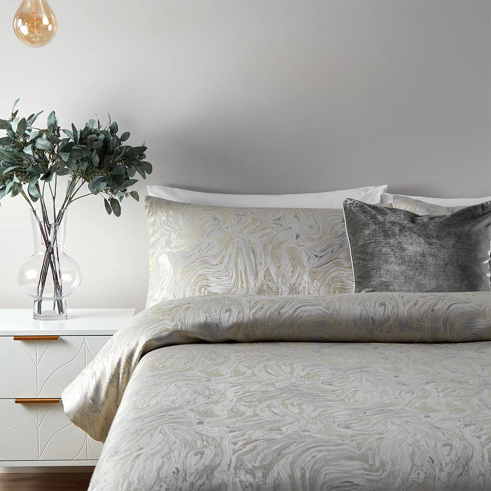 Paoletti Marble Jacquard Duvet Cover Set Oyster
