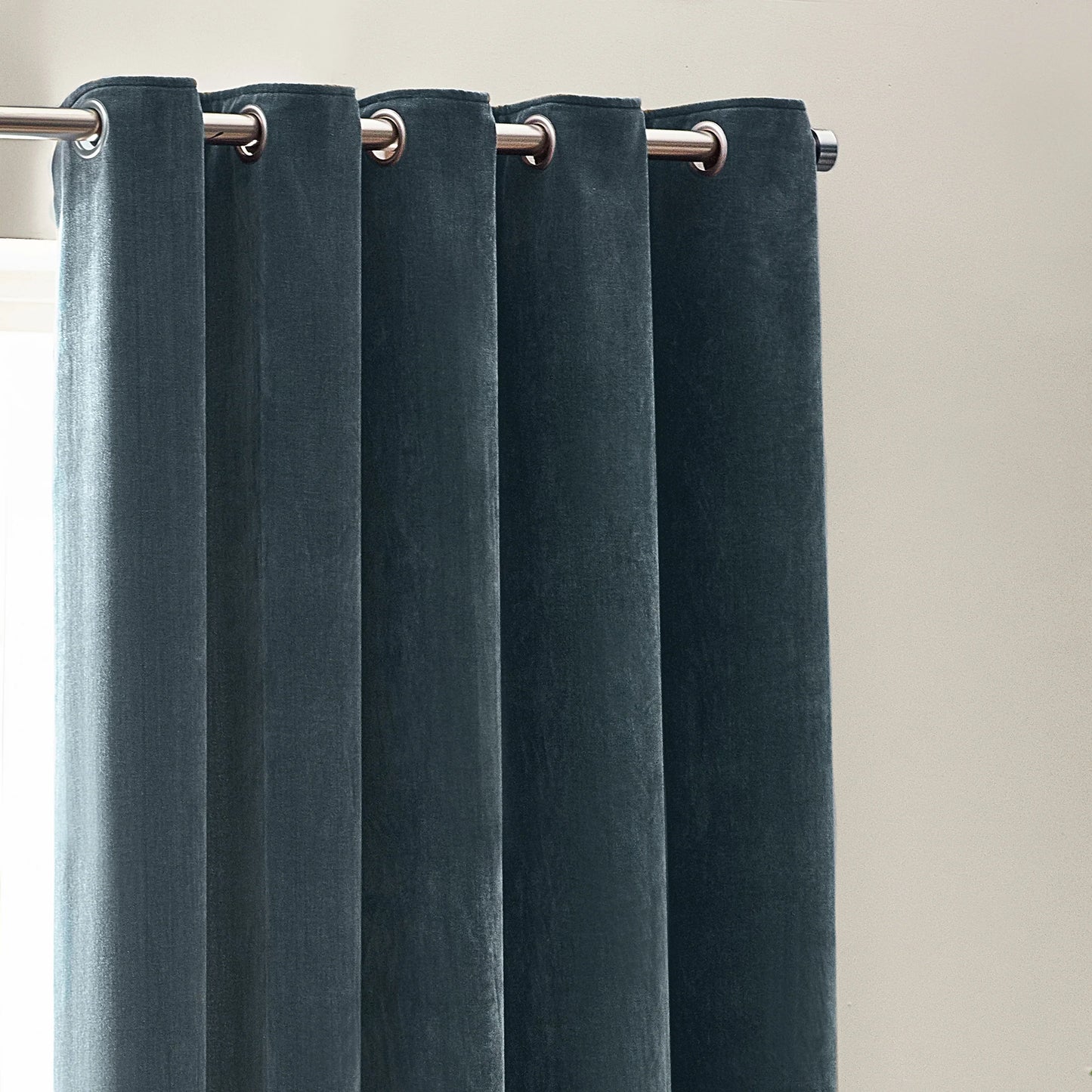Heavy Chenille Velvet Room Darkening Eyelet Curtains Marine