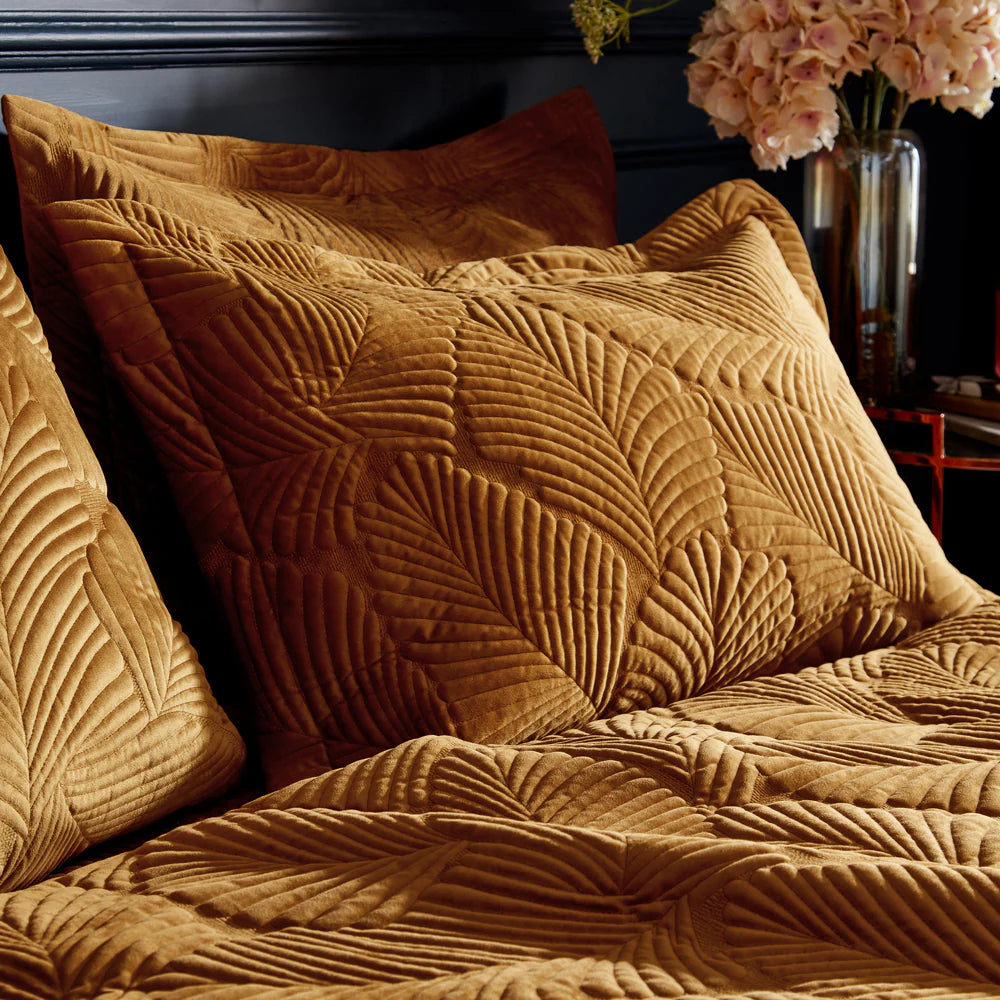 Paoletti Palmeria Quilted Velvet Duvet Cover Set Gold