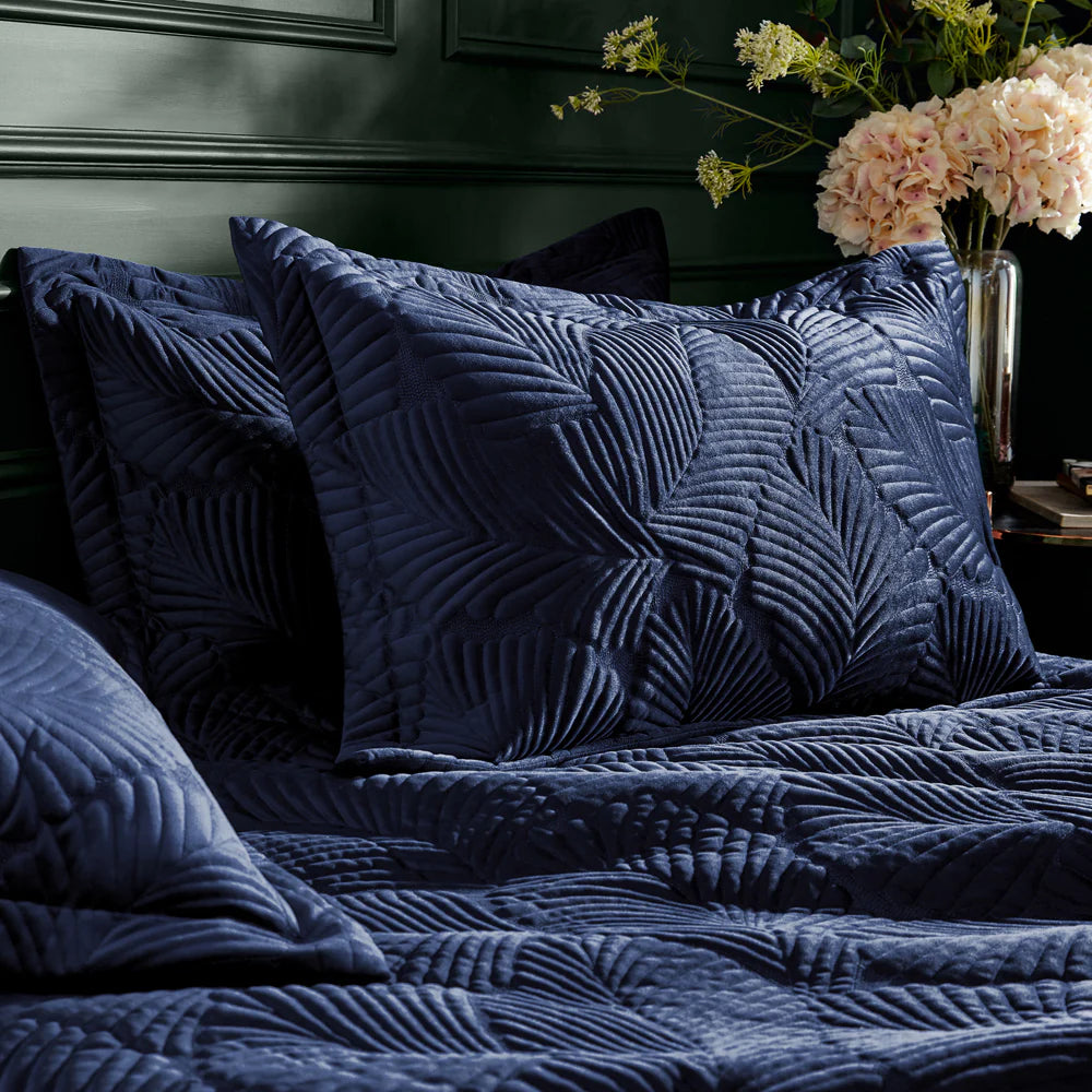 Paoletti Palmeria Quilted Velvet Duvet Cover Set Navy