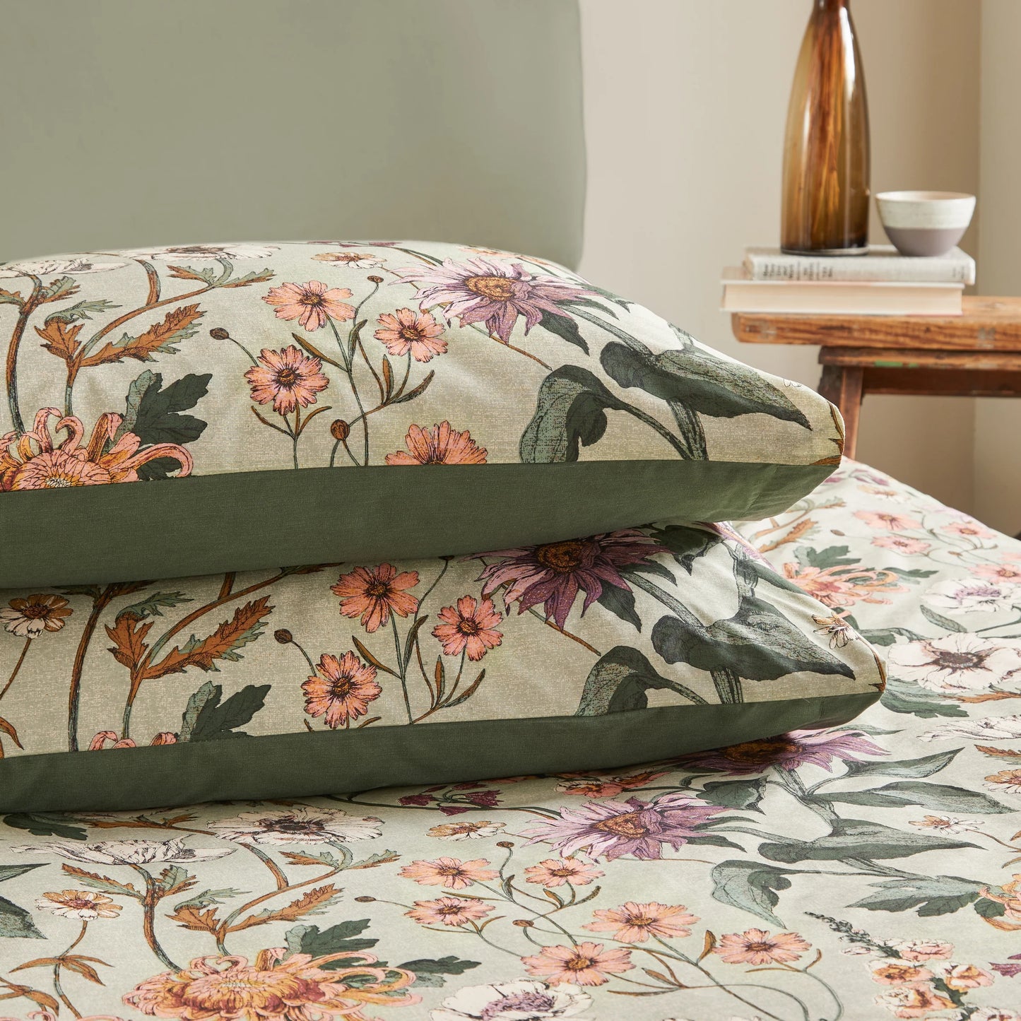 Wylder Nature Wallflower Botanical Duvet Cover Set Celadon Green
