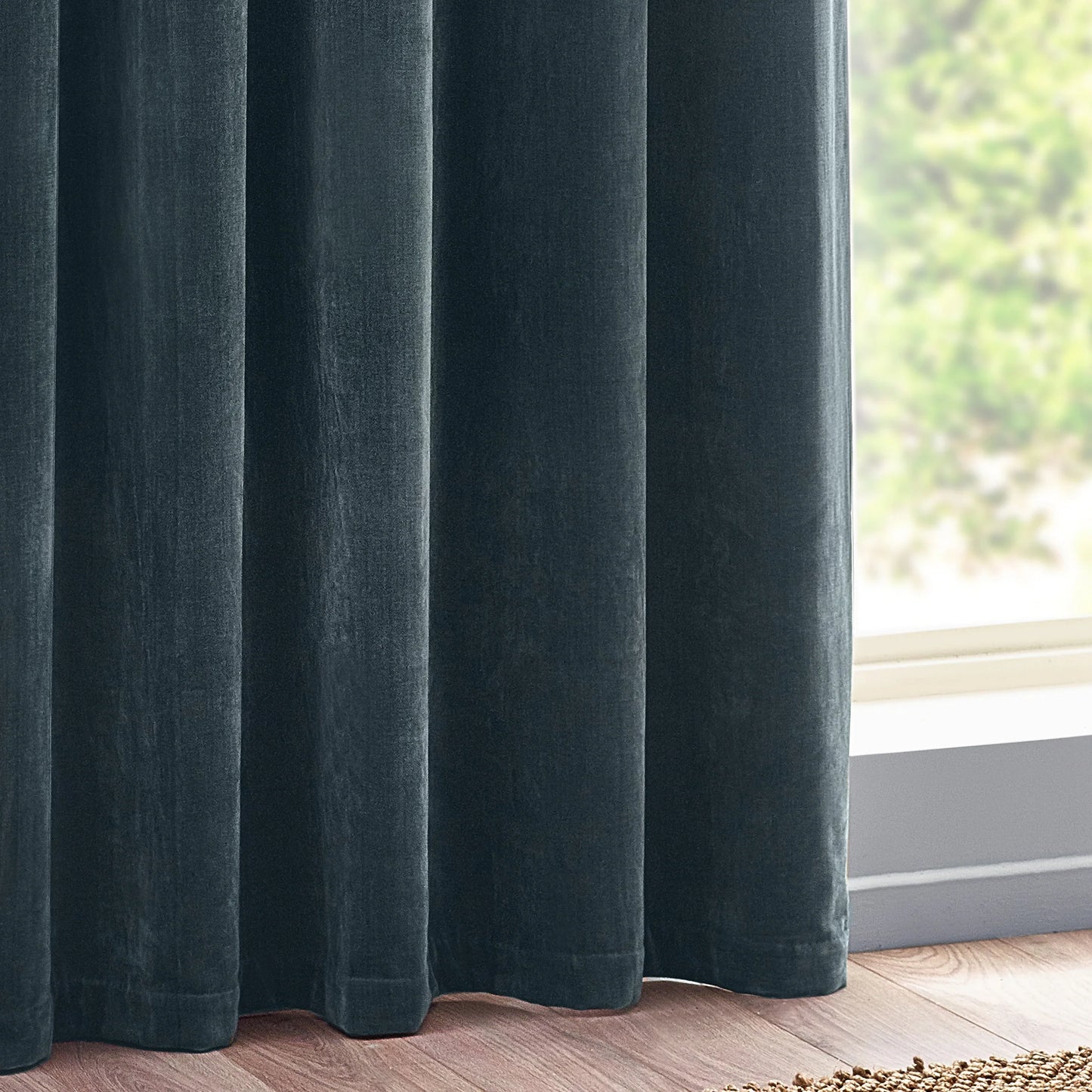 Heavy Chenille Velvet Room Darkening Eyelet Curtains Marine