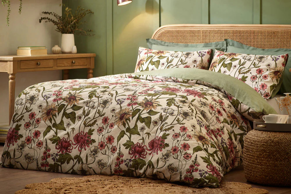 Wylder Nature Wallflower Botanical Duvet Cover Set Celadon Natural