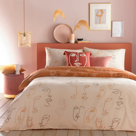 Kindred Abstract Faces Duvet Covet Set Apricot