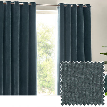 Heavy Chenille Velvet Room Darkening Eyelet Curtains Marine