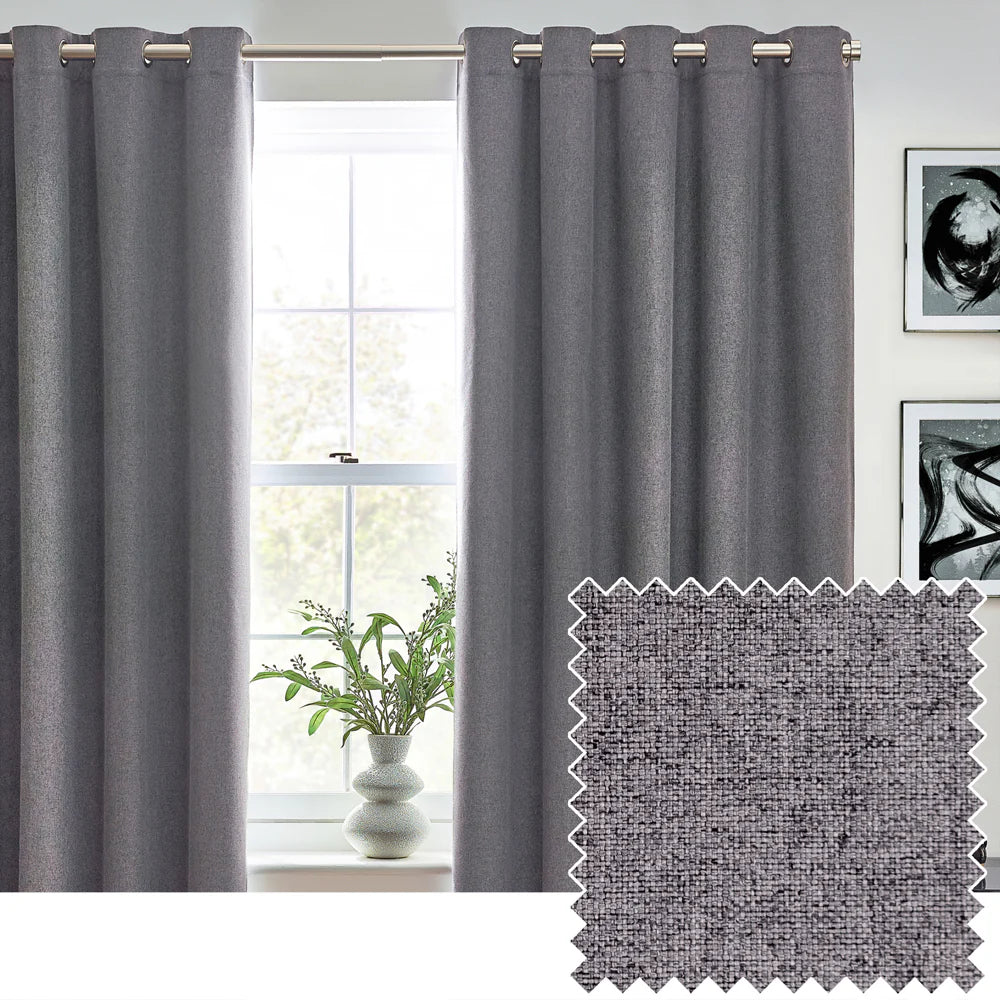Furn Dawn Textured Blackout Eyelet Curtains Charcoal