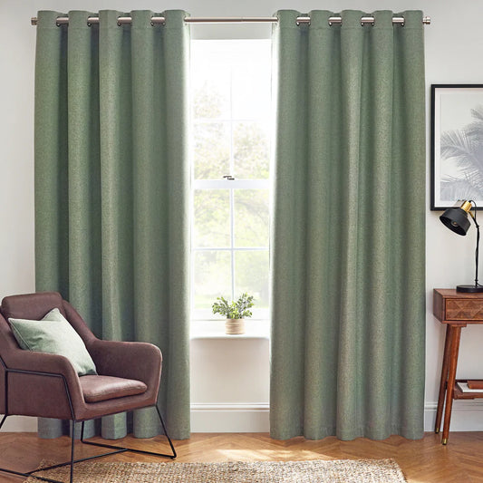Furn Dawn Textured Blackout Eyelet Curtains Eucalyptus