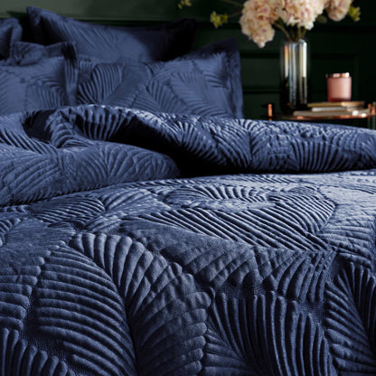 Paoletti Palmeria Quilted Velvet Duvet Cover Set Navy