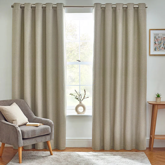 Furn Dawn Textured Blackout Eyelet Curtains Natural