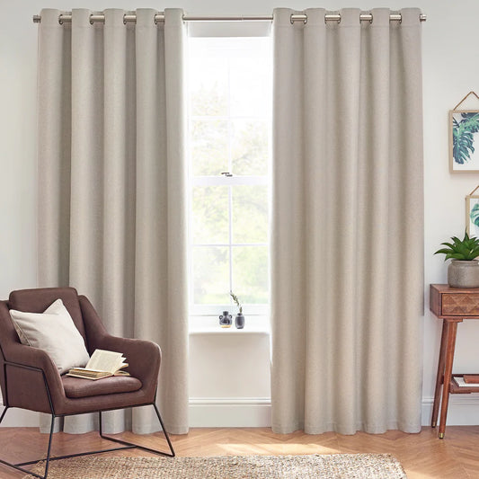 Furn Dawn Textured Blackout Eyelet Curtains Linen