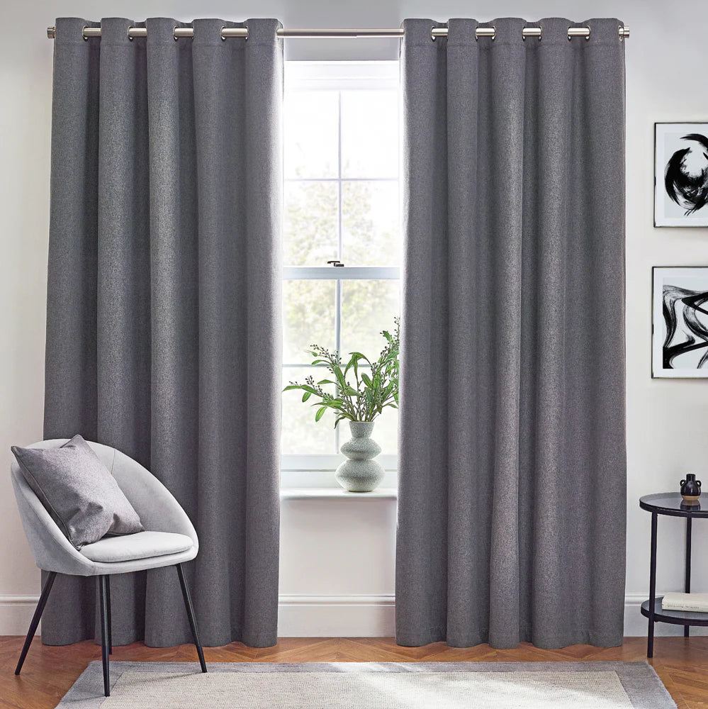 Furn Dawn Textured Blackout Eyelet Curtains Charcoal