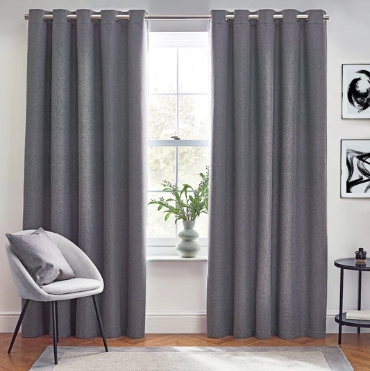 Furn Dawn Textured Blackout Eyelet Curtains Charcoal