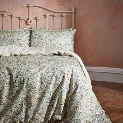 Edinburgh Weavers Malory Traditional Floral Printed Piped Duvet Cover Set Eucalyptus