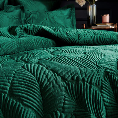 Paoletti Palmeria Quilted Velvet Duvet Cover Set Emerald