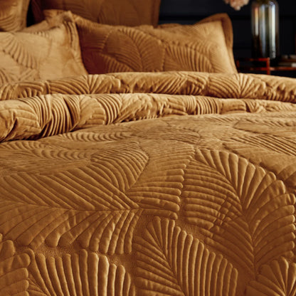 Paoletti Palmeria Quilted Velvet Duvet Cover Set Gold