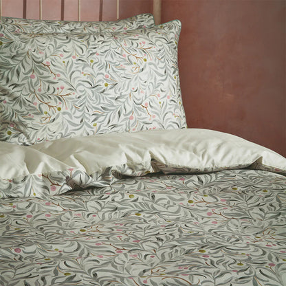 Edinburgh Weavers Malory Traditional Floral Printed Piped Duvet Cover Set Eucalyptus