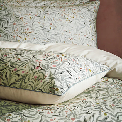 Edinburgh Weavers Malory Traditional Floral Printed Piped Duvet Cover Set Eucalyptus